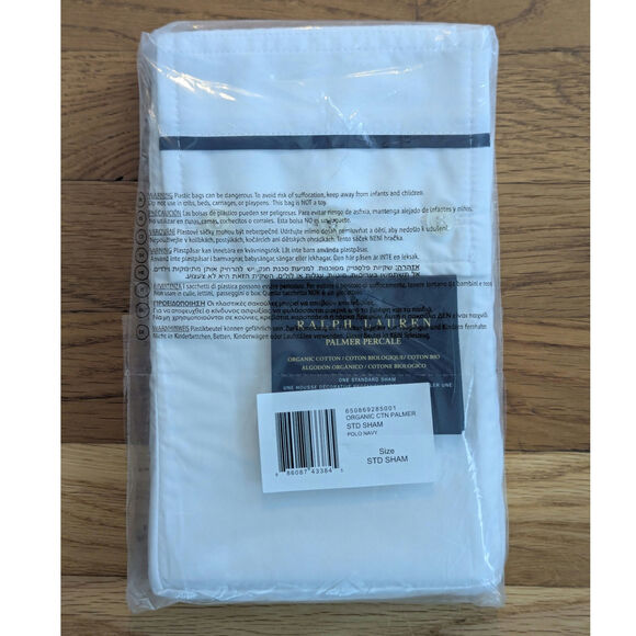 NWT Ralph Lauren Standard Sham Polo Navy White Palmer Percale Organic Cotton - Picture 1 of 3